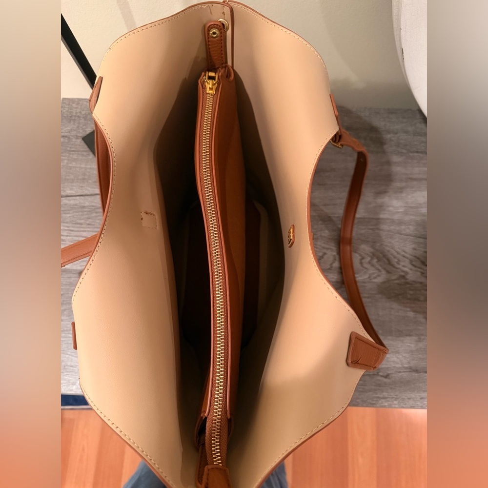 Miztique Cognac Isabelle 2 In 1 Scoop Neck Tote Vegan Leather Removable Pouch - Picture 6 of 16